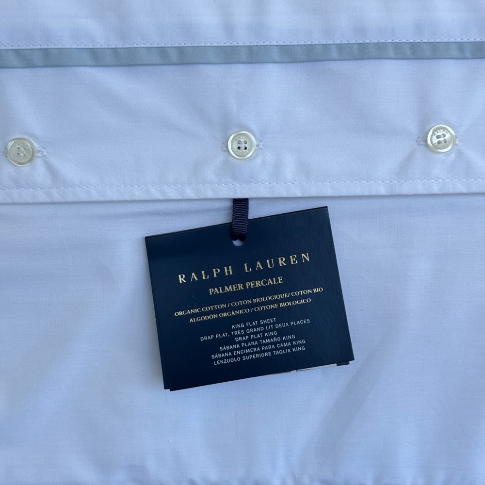 Ralph Lauren Palmer Percale King Flat Sheet White Organic Cotton 464TC NWT - Picture 2 of 8